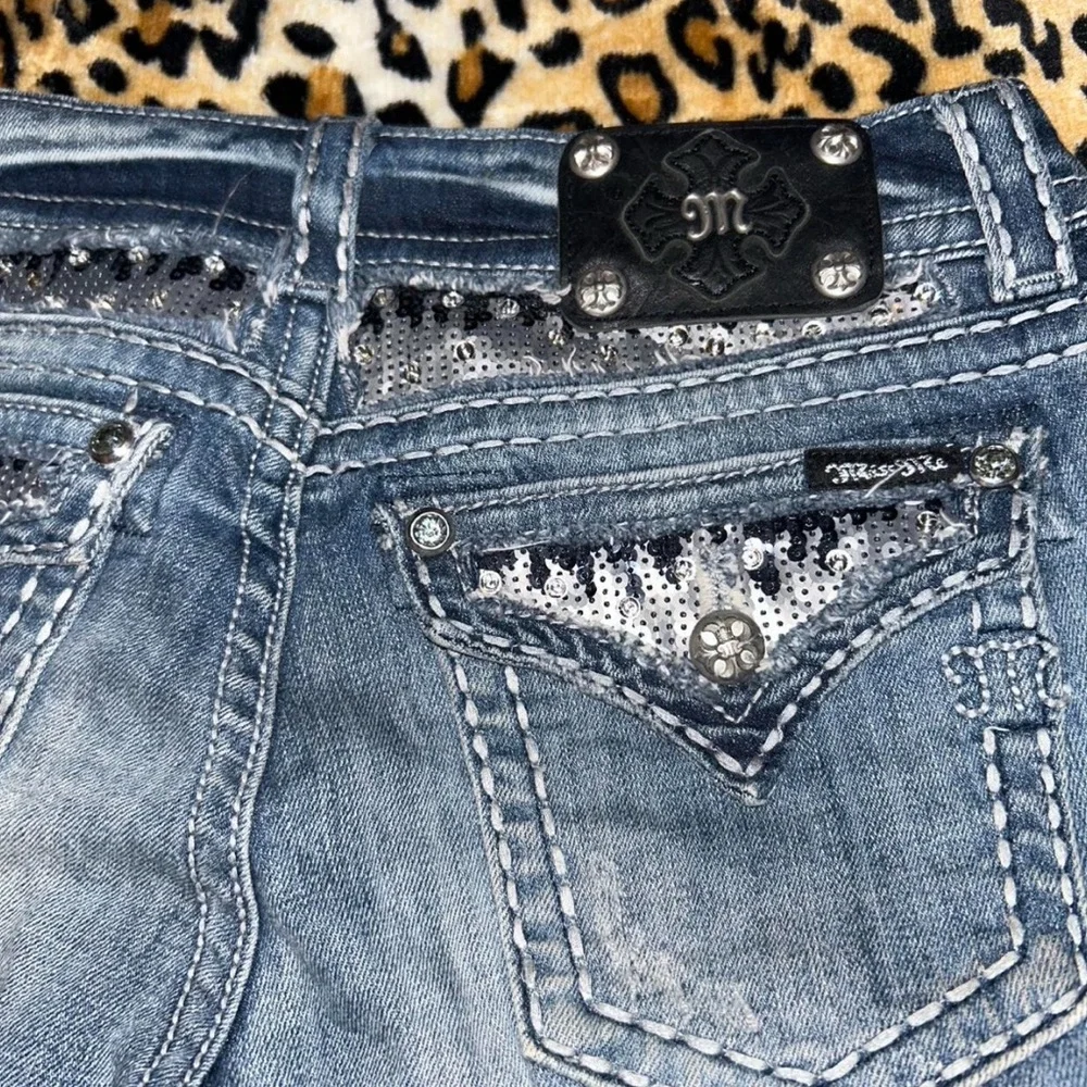 Y2K Miss Me Mcbling Sequin Embellished Low Rise Bootcut Denim Jeans - Picture 2 of 8